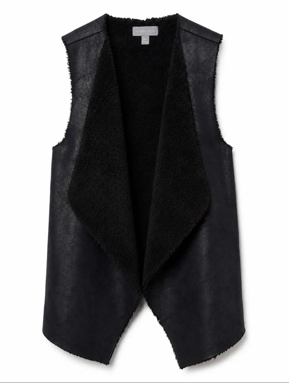 Nordstrom Black Faux Suede Sherpa Waterfall Open Front Vest Women’s S Petite